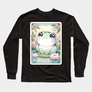 Pisces Zodiac Cottagecore Frog Tarot Card Birthday Long Sleeve T-Shirt